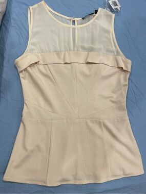 Cream Sleeveless Peplum Top with Sheer Yoke
“Ro & De” Brand New